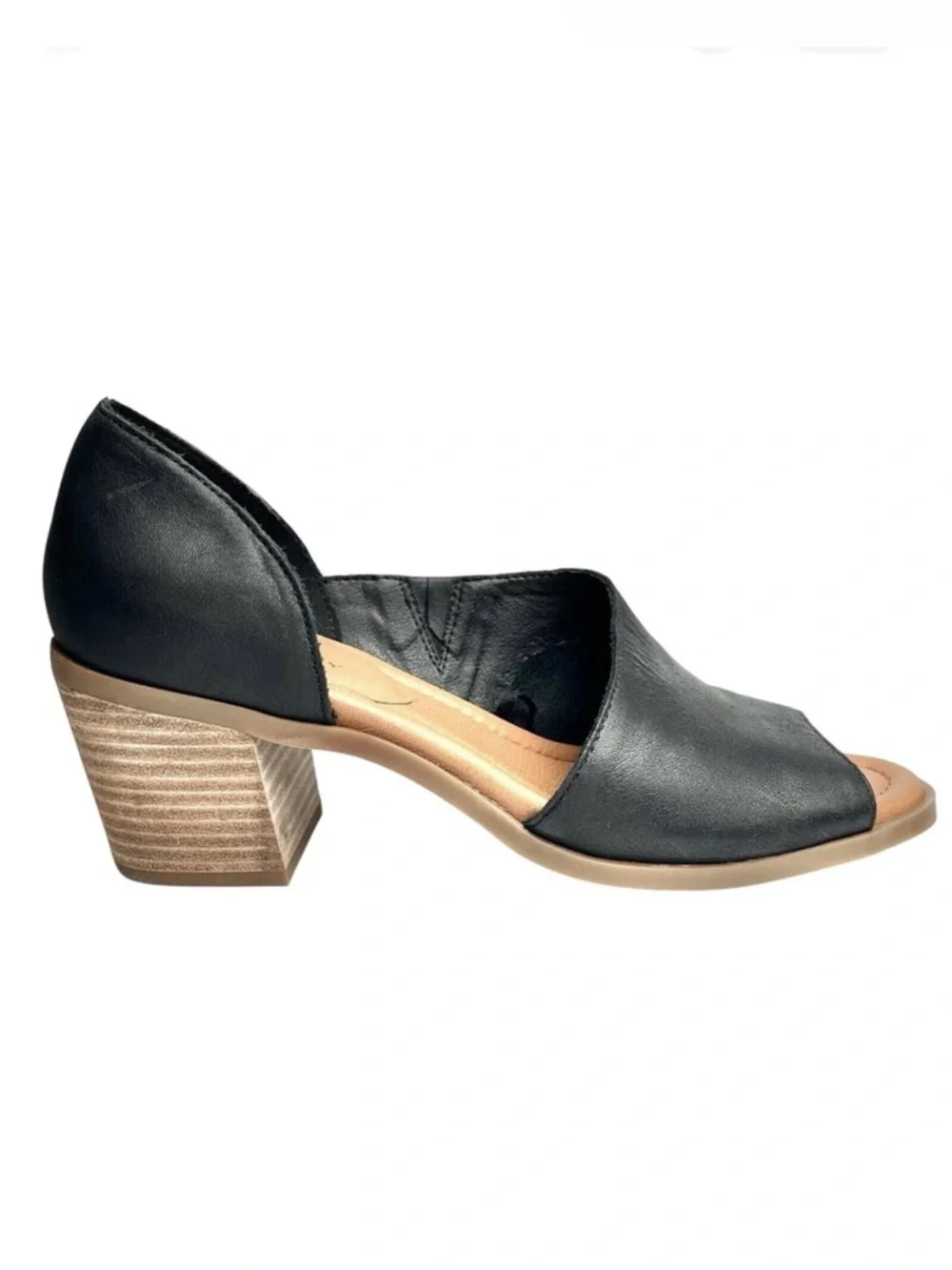 Sole Society NWOT Ramilia Black Leather Block Heel‎ Open Toe Shoe Women 9.5